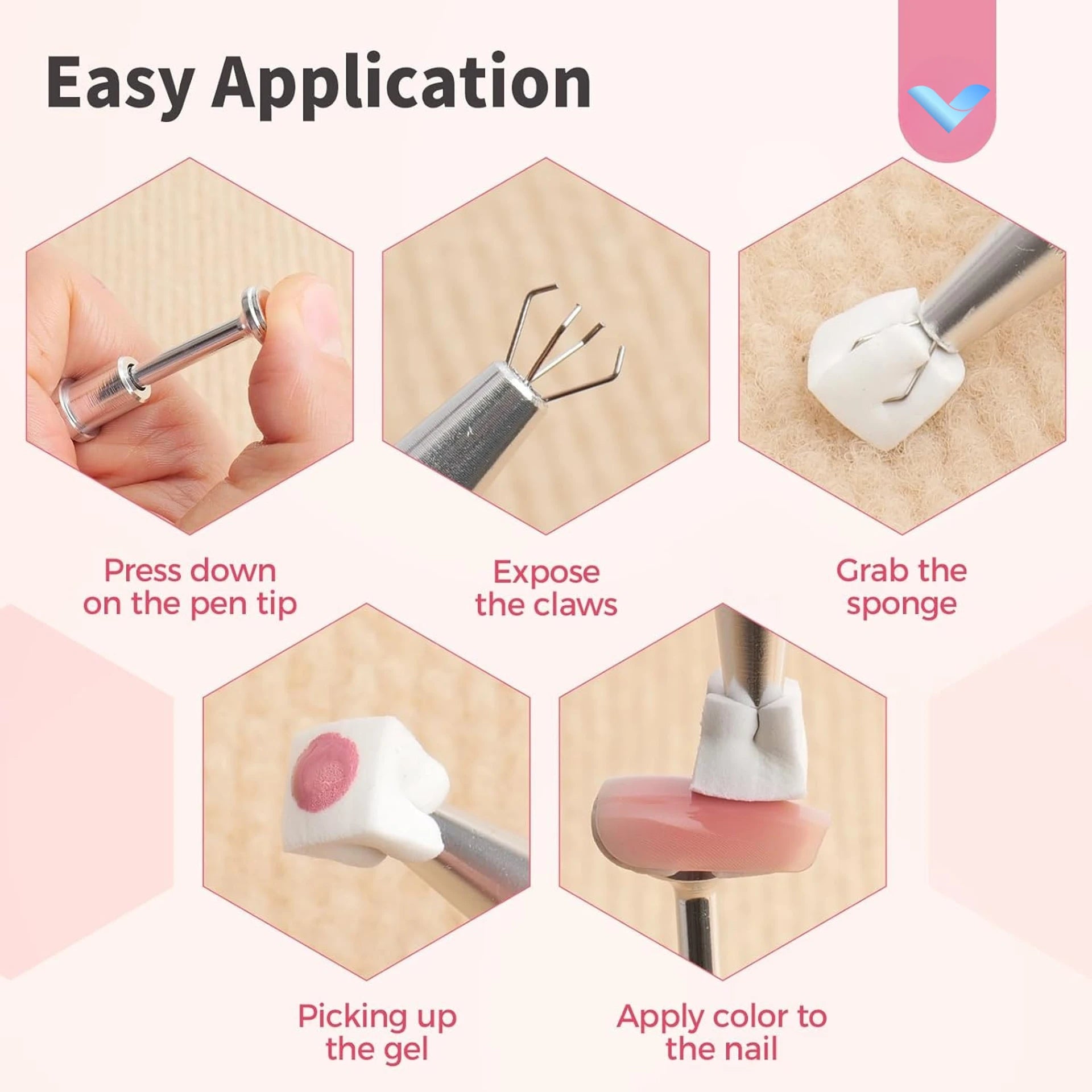 Vayve 100pcs Ombre Nail Art Sponge Blocks with Grabbing Pen