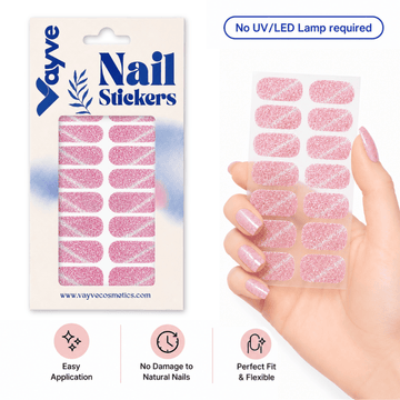 Vayve Nail Stickers Pink Cat Eye Glitter | Self-Adhesive Nail Wraps | No UV Lamp Required