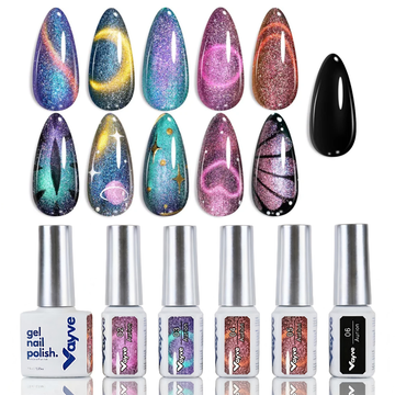 Vayve Aurion Cat Eye Gel Polish Set – Dual-Gleam Magnetic Effect, 6 Shades