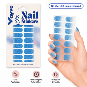 Vayve Nail Stickers Blue Glitter Gradient | Self-Adhesive Nail Wraps | No UV Lamp Required