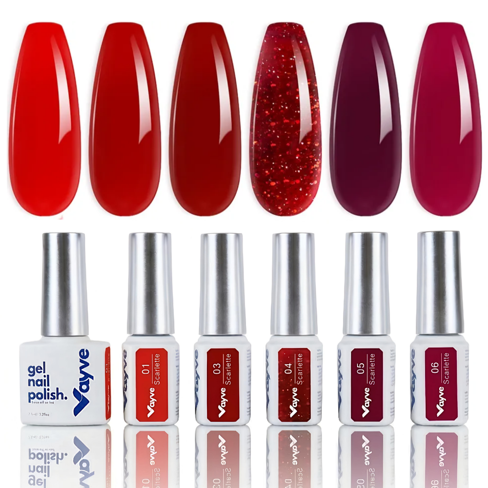 Vayve Scarlette Gel Polish Set – Solid and Glitter 6 Red Shades