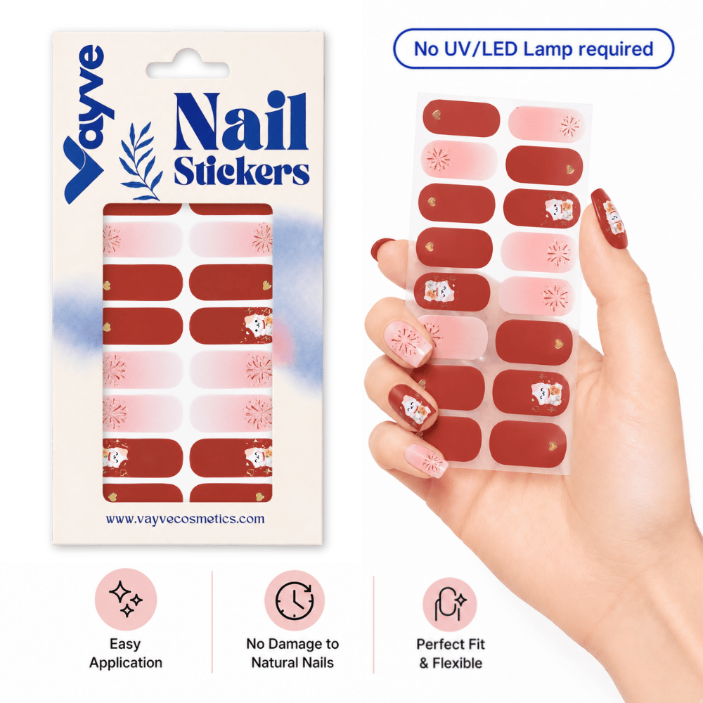 Vayve Nail Stickers Red Cute | Self-Adhesive Nail Wraps | No UV Lamp Required