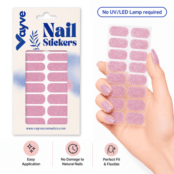 Vayve Nail Stickers Pink Glitter | Self-Adhesive Nail Wraps | No UV Lamp Required
