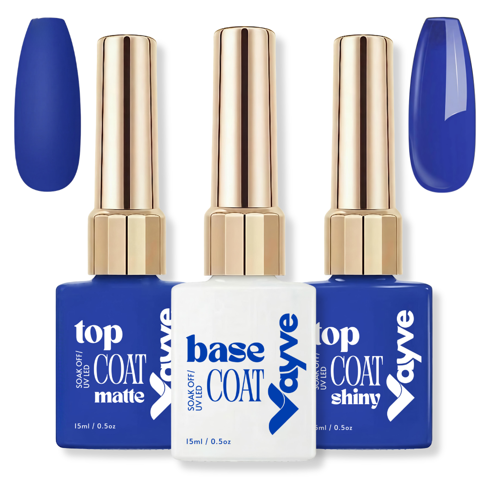 Vayve Base, Glossy & Matte Top Coat Combo 15ml | Complete Gel Nail System UV/LED