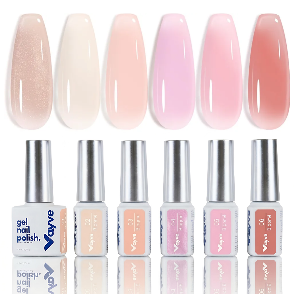 Vayve Bloome Jelly Gel Polish Set – Glass 6 Soft Pink Nude Shades