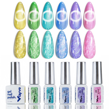 Vayve Cat Eye Gel Polish Set – Aurora Magnetic Effect Gel Nail Polish, 6 Shades