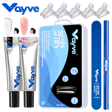 Vayve Poly Nail Gel Extension Kit with 2 Polygel, Nail Tips, Filer & Brush, Clips – DIY Nail Extension Kit