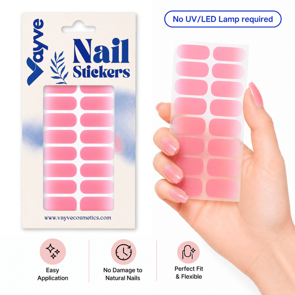 Vayve Pink Gradient Nail Stickers | Self-Adhesive Nail Wraps | No UV Lamp Required