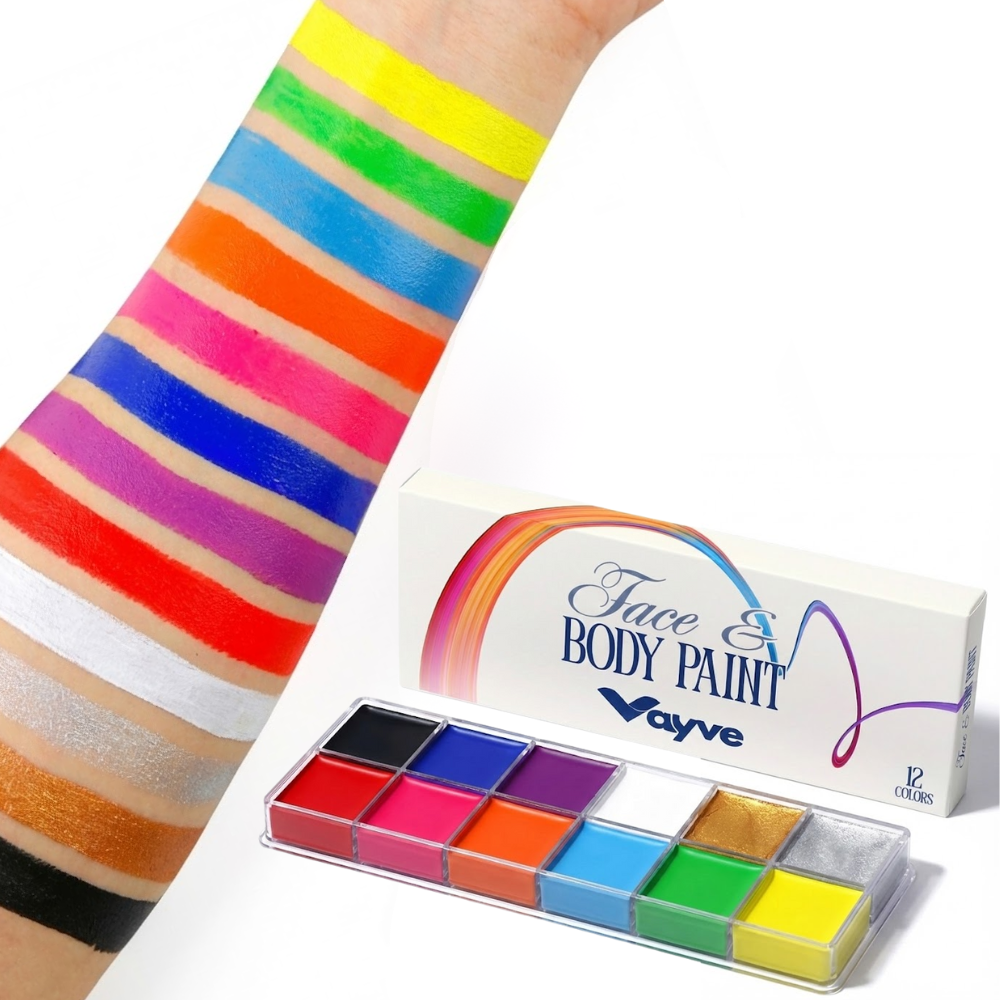 Vayve Face & Body Paint Kit – 12 Vibrant Colors for Makeup & Art