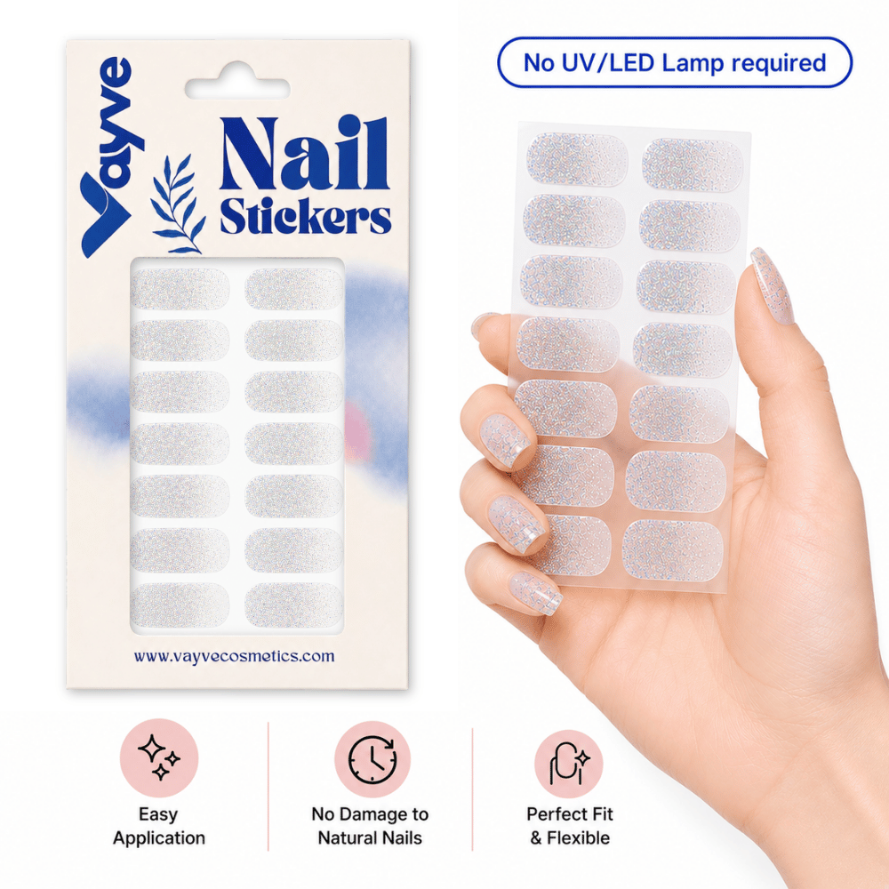 Vayve Nail Stickers Silver Holo Gradient | Self-Adhesive Nail Wraps | No UV Lamp Required