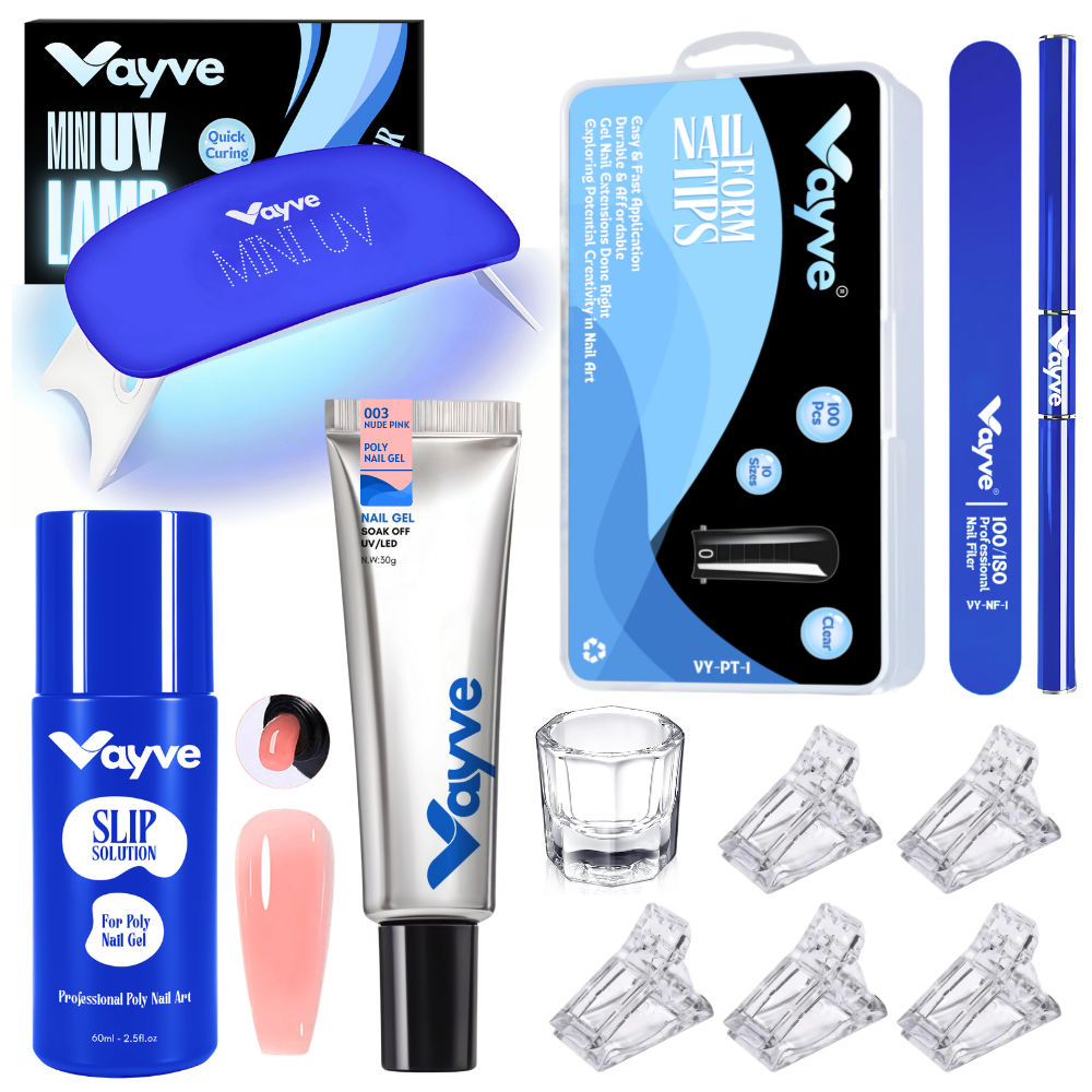 Vayve Poly Nail Gel Extension Kit with Polygel, Mini UV Lamp, Slip Solution – DIY Nail Extension Kit