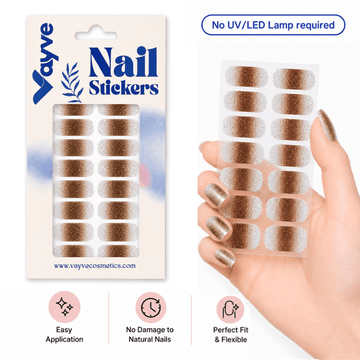 Vayve Nail Stickers Silver Brown Glitter | Self-Adhesive Nail Wraps | No UV Lamp Required