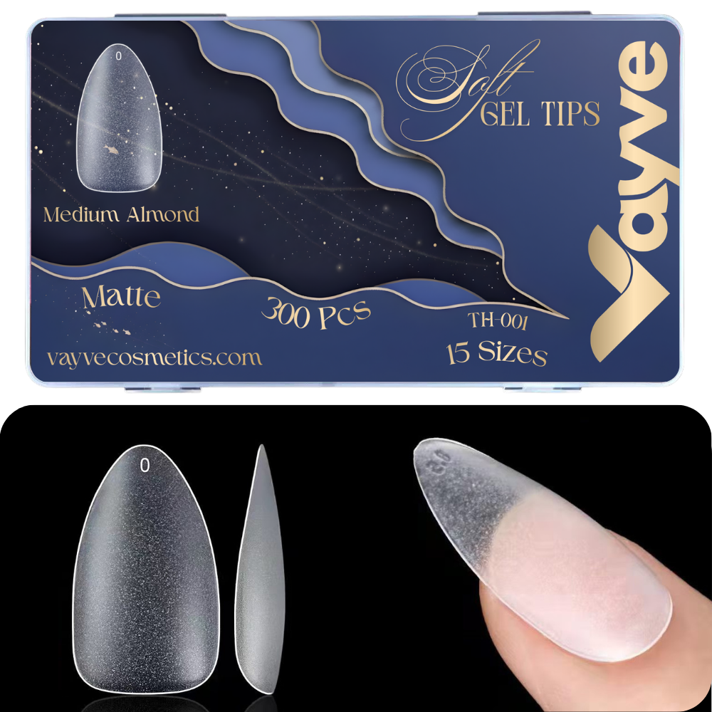 Vayve Soft Gel Nail Tips – Full Cover Matte, Half Matte & Clear Nail Extension Tips (300 Pcs)