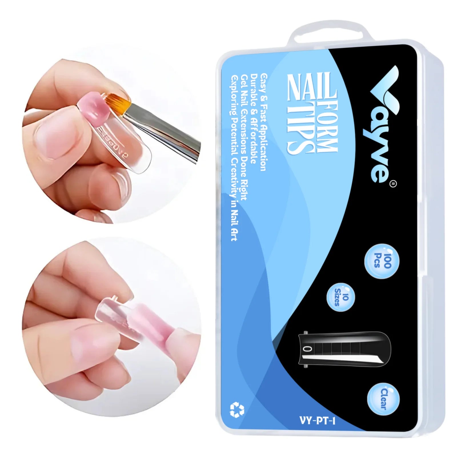 Vayve Nail Form Tips – 100 Pcs Clear Dual Forms | Poly Gel Nail Tips Extensions (10 Sizes)