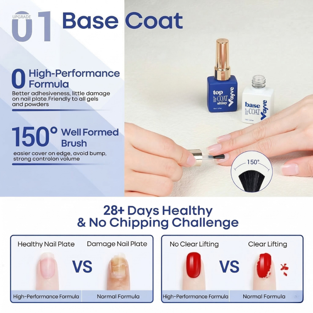 Vayve Base & Top Coat Combo 15ml | Gel Base Coat + Glossy Top Coat UV/LED