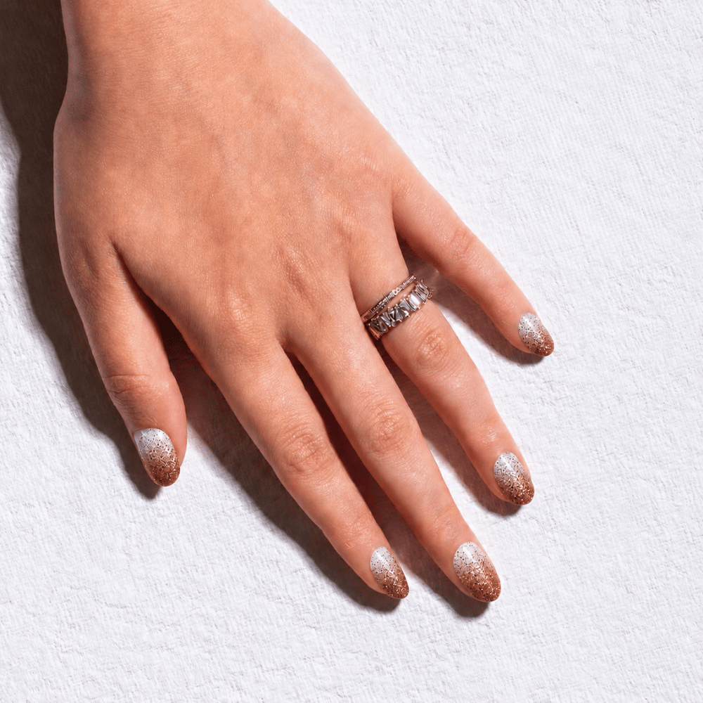 Vayve Nail Stickers Silver Brown Glitter | Self-Adhesive Nail Wraps | No UV Lamp Required