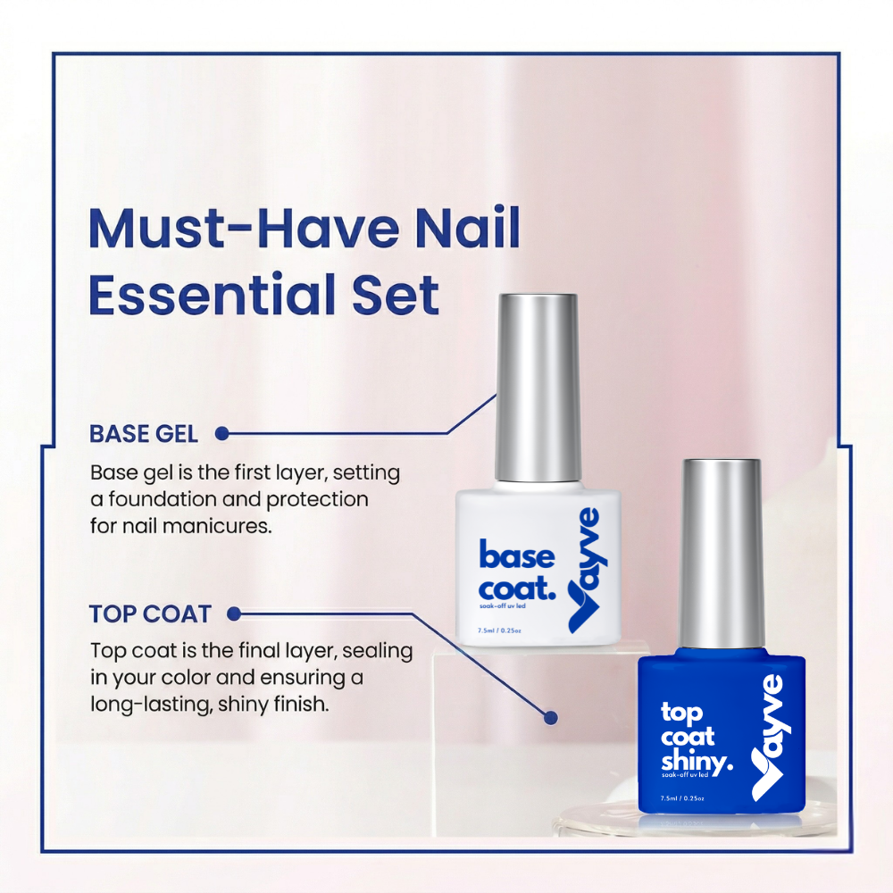 Vayve Base Coat & Shiny Top Coat Combo – Long Lasting & Glossy Finish