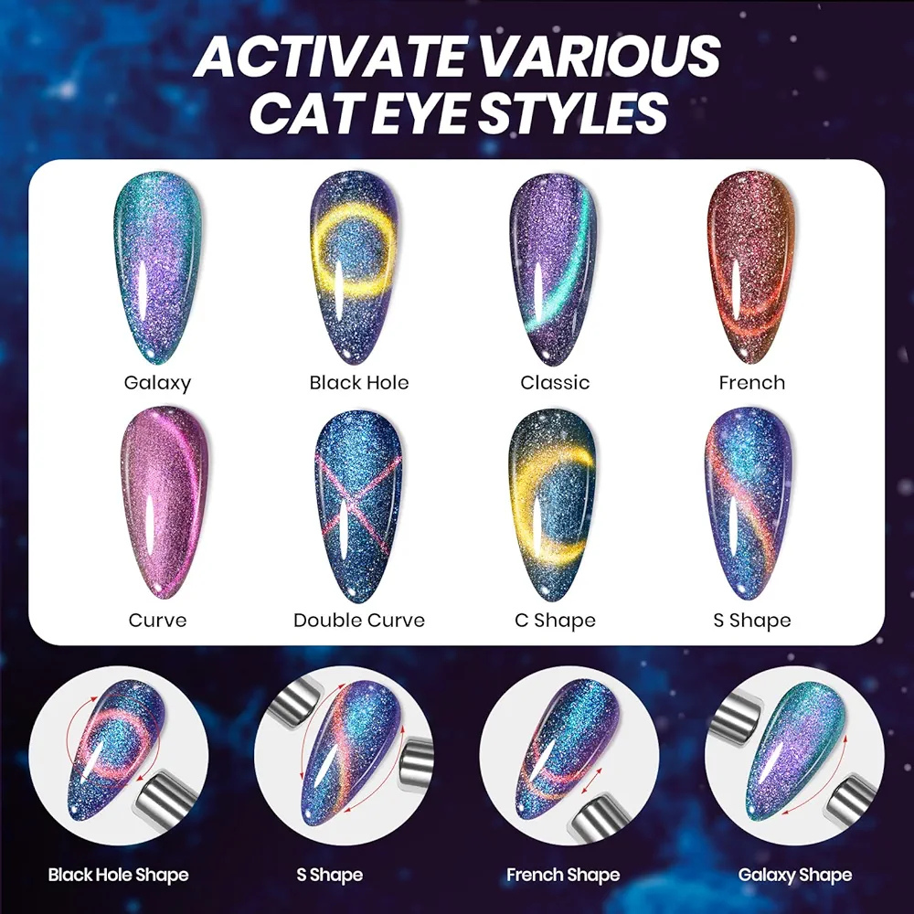 Vayve Aurion Cat Eye Gel Polish Set – Dual-Gleam Magnetic Effect, 6 Shades