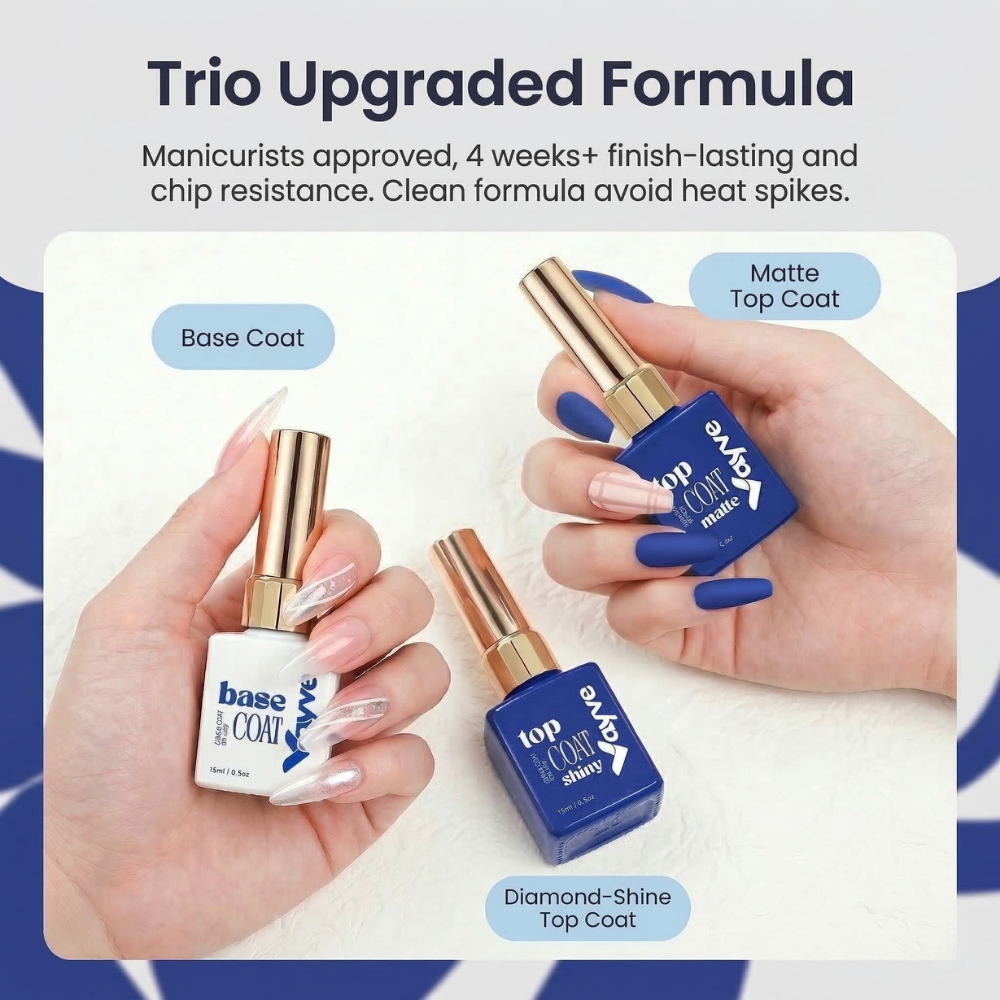 Vayve Base, Glossy & Matte Top Coat Combo 15ml | Complete Gel Nail System UV/LED