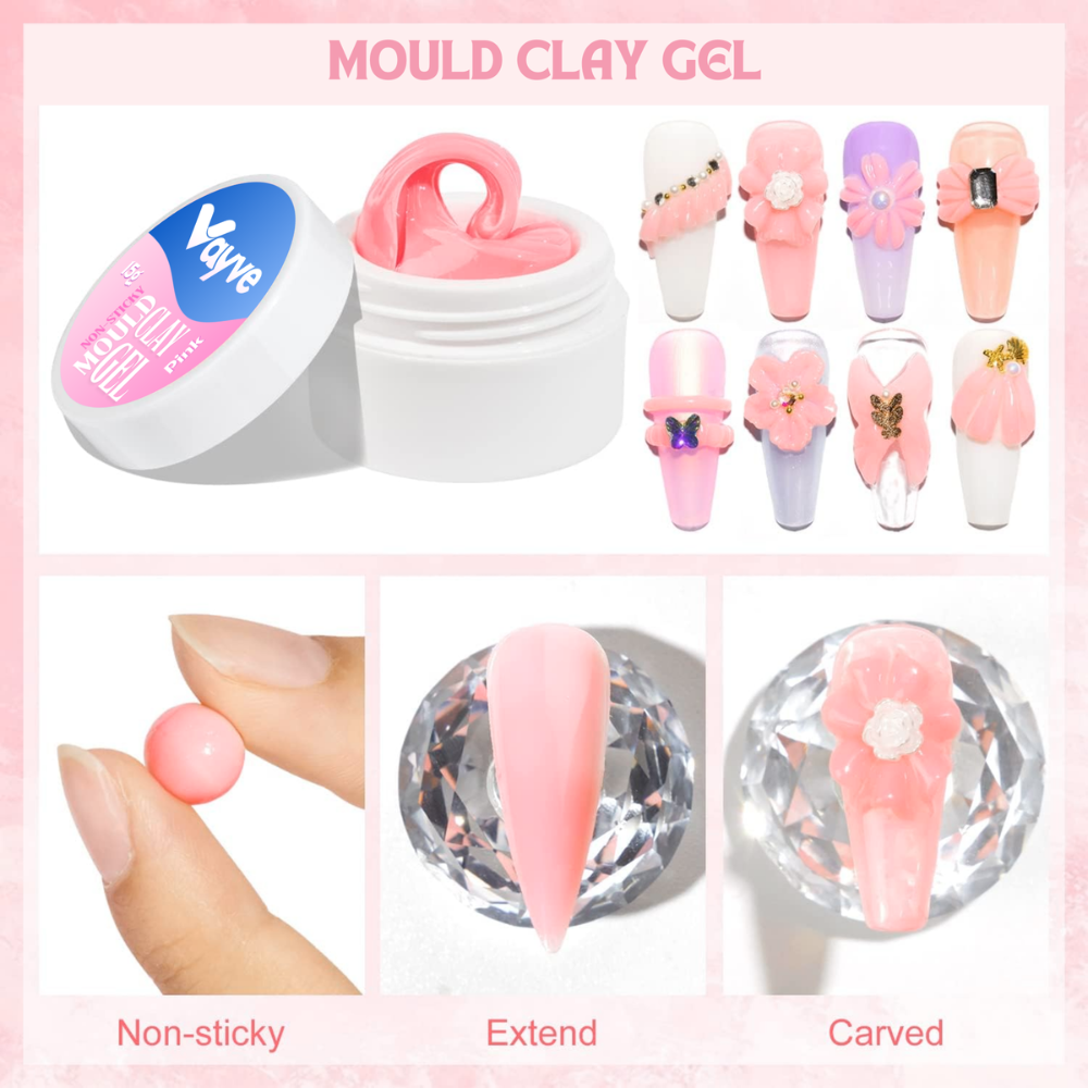 Vayve Solid Mould Clay Gel 15g | 4-in-1 Non-Sticky Nail Extension Gel