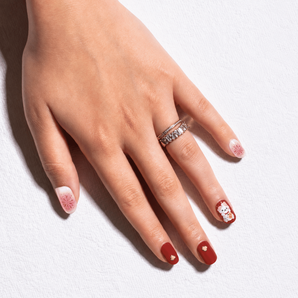 Vayve Nail Stickers Red Cute | Self-Adhesive Nail Wraps | No UV Lamp Required
