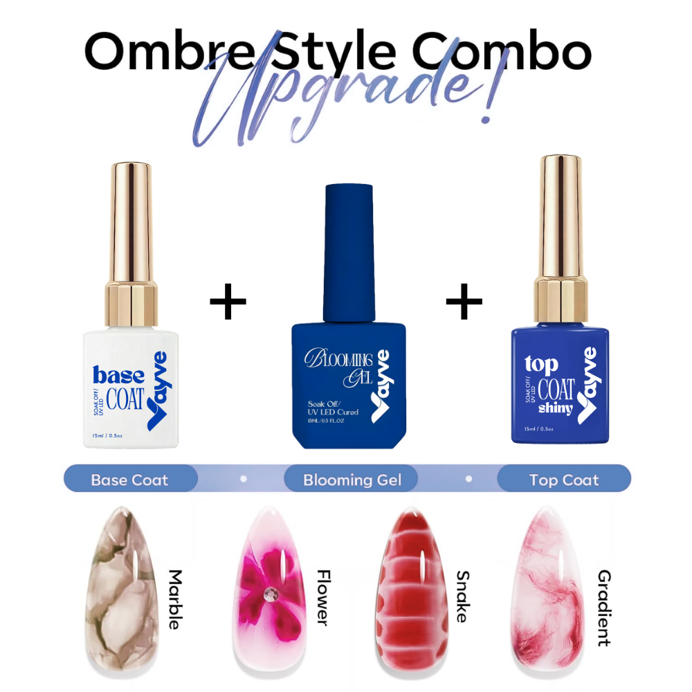 Vayve Blooming Gel Combo 15ml | Base Coat + Blooming Gel + Glossy Top Coat