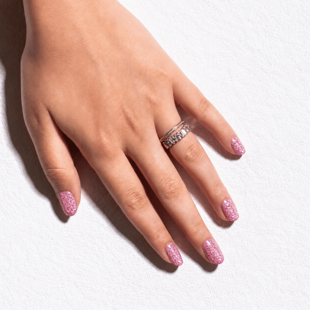 Vayve Nail Stickers Pink Glitter | Self-Adhesive Nail Wraps | No UV Lamp Required