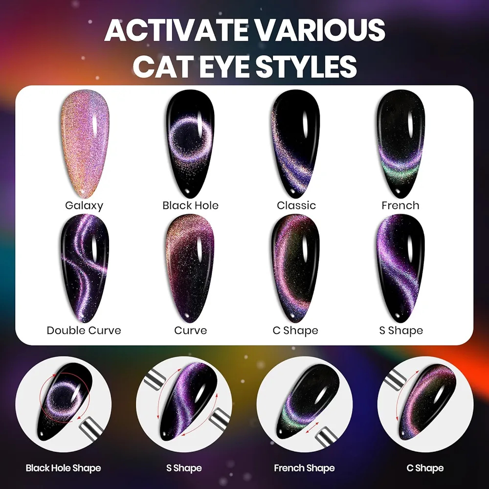 Vayve Starwave Cat Eye Gel Polish Set – Galaxy Magnetic Effect, 6 Shades