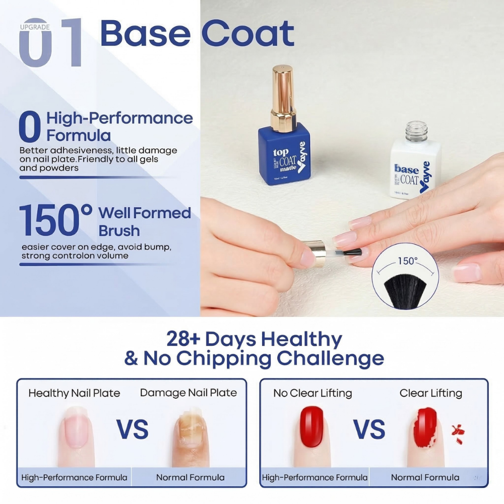 Vayve Base & Matte Top Coat Combo 15ml | Gel Base Coat + Matte Top Coat UV/LED
