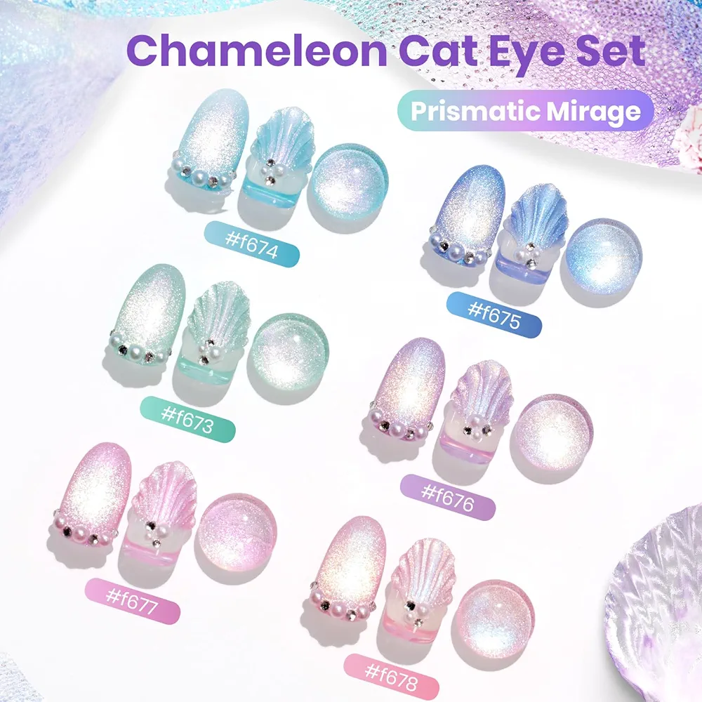 Vayve Coralia Cat Eye Gel Polish Set – Magnetic Effect, Pearl 6 Shades