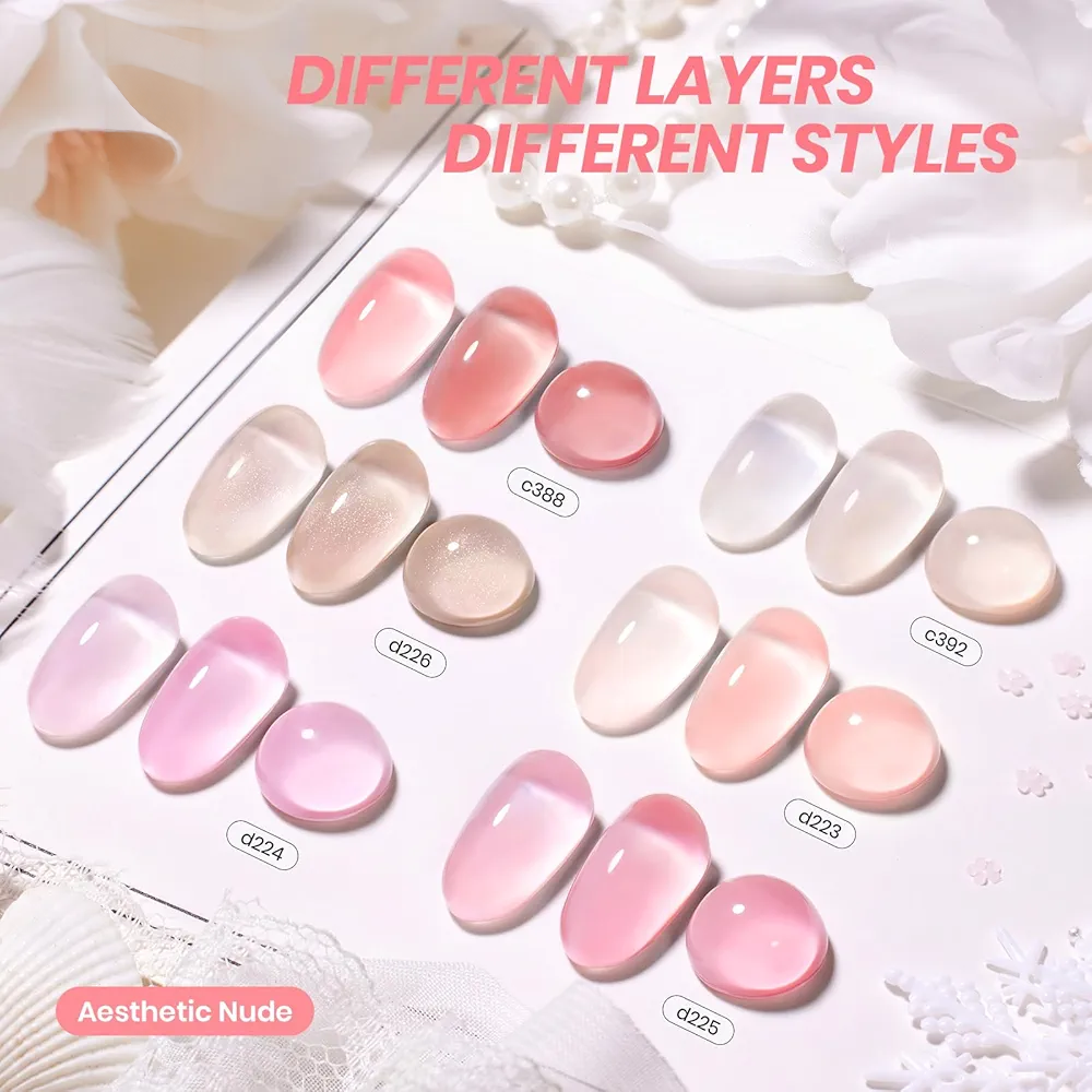 Vayve Bloome Jelly Gel Polish Set – Glass 6 Soft Pink Nude Shades