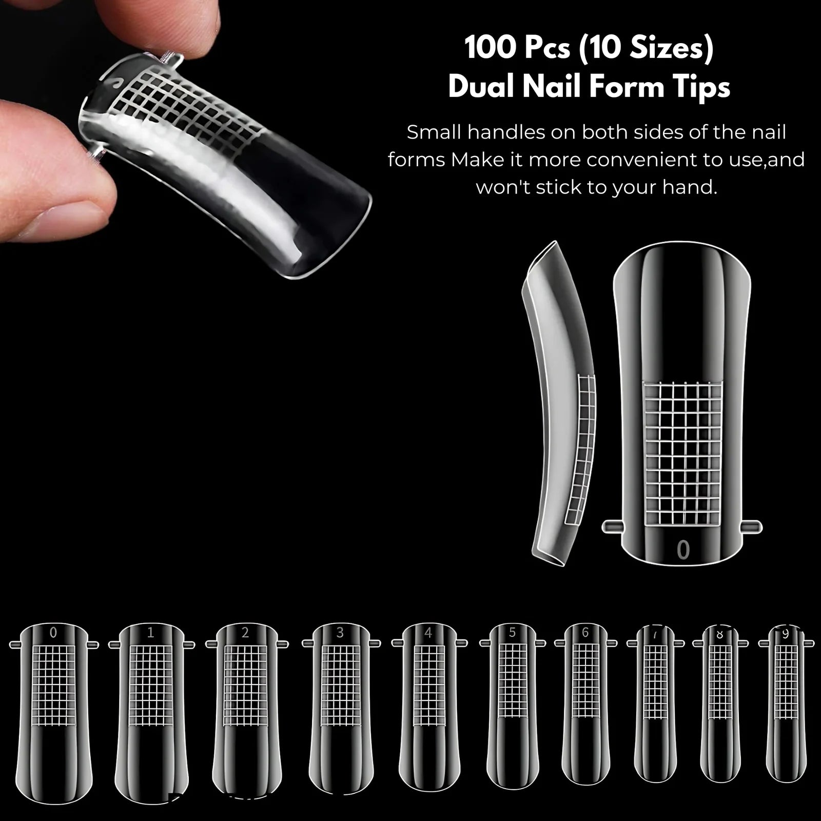 Vayve Nail Form Tips – 100 Pcs Clear Dual Forms | Poly Gel Nail Tips Extensions (10 Sizes)