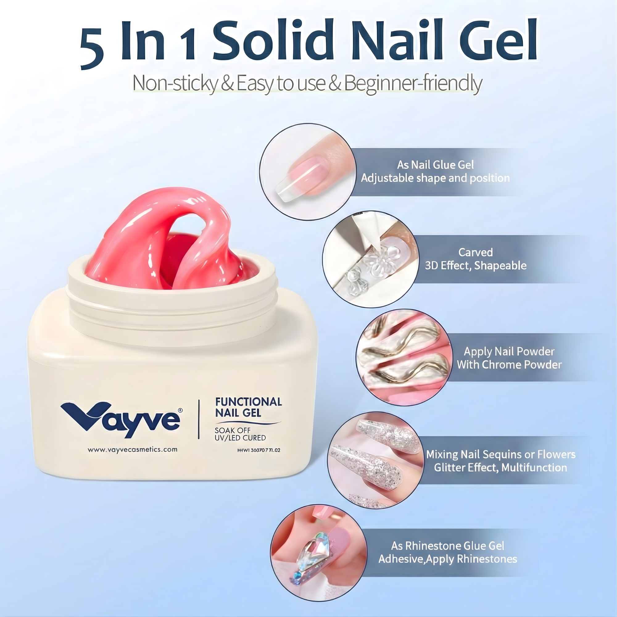 Vayve Solid Nail Extension Combo Kit | Solid Builder Gel + Poly Nail Tips Forms + Nail Filer