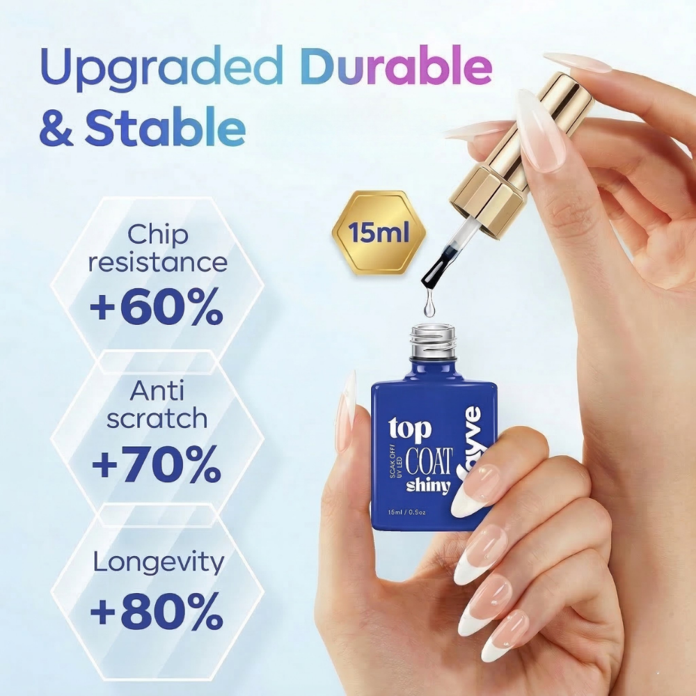 Vayve Glossy Gel Top Coat 15ml | High Shine UV/LED Soak-Off Top Coat