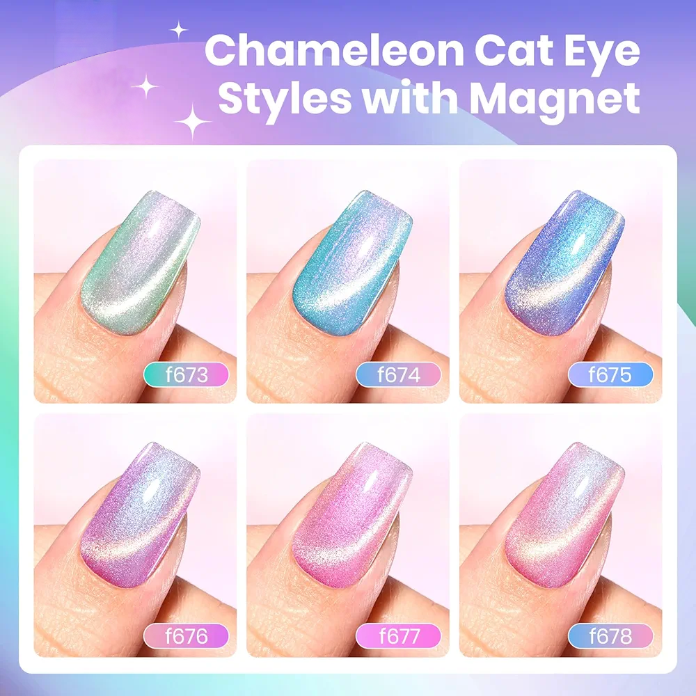Vayve Coralia Cat Eye Gel Polish Set – Magnetic Effect, Pearl 6 Shades