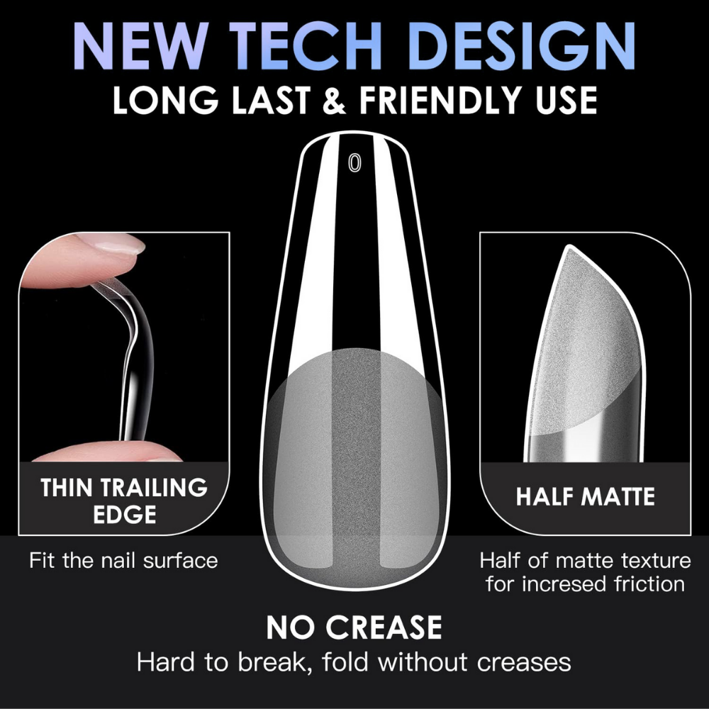 Vayve Soft Gel Nail Tips – Half Matte Pre Buff & Full Clear, 120 Pcs (12 Sizes)