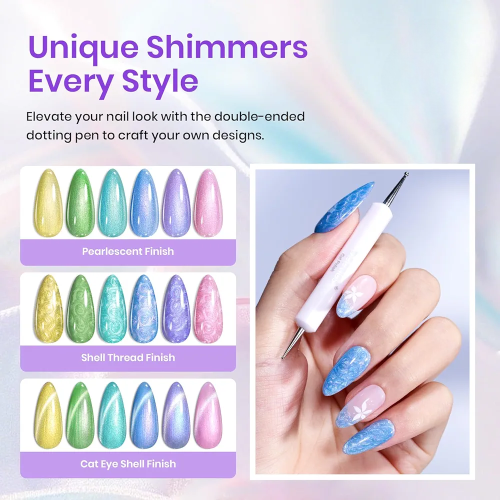 Vayve Cat Eye Gel Polish Set – Aurora Magnetic Effect Gel Nail Polish, 6 Shades