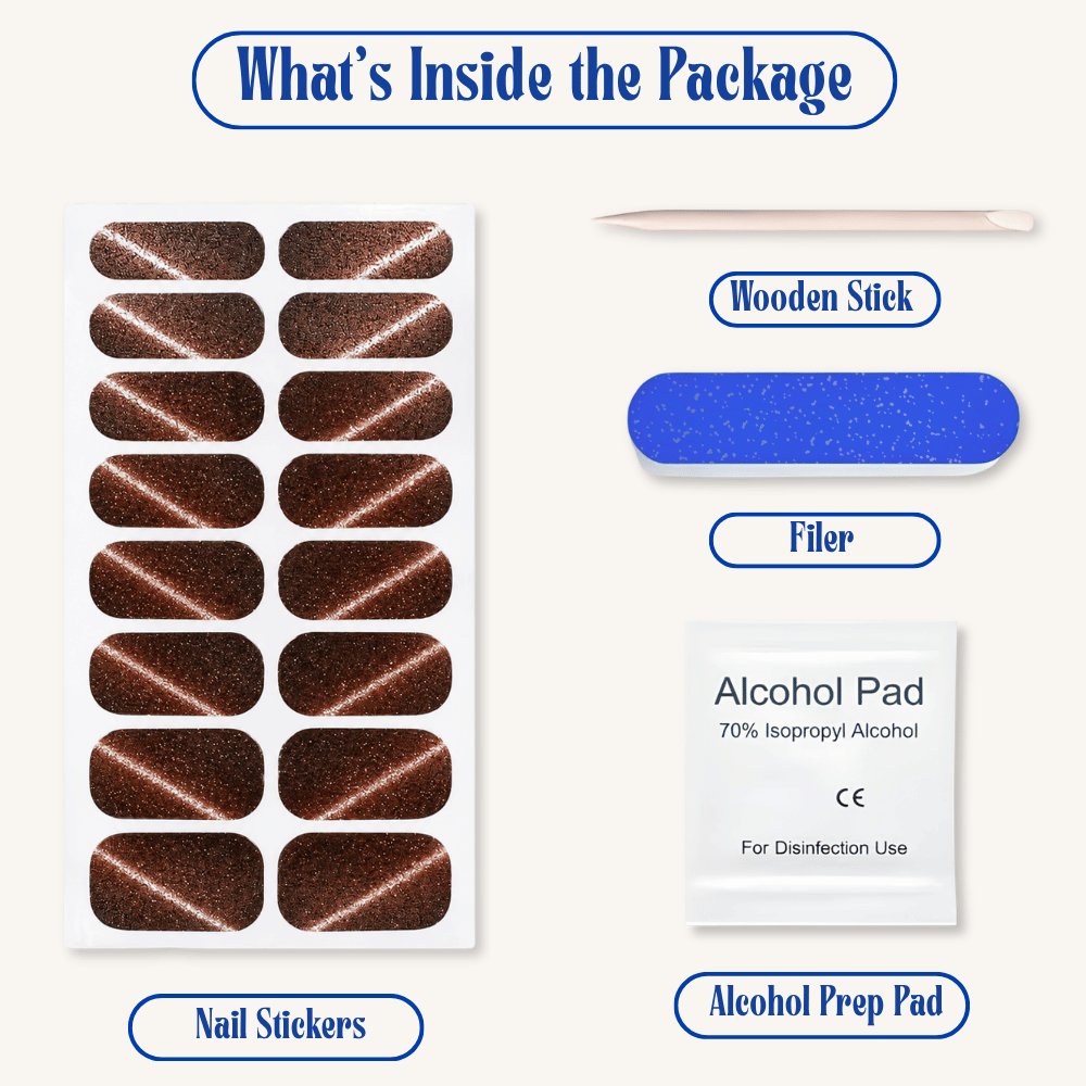Vayve Nail Stickers Brown Cat Eye | Self-Adhesive Nail Wraps | No UV Lamp Required