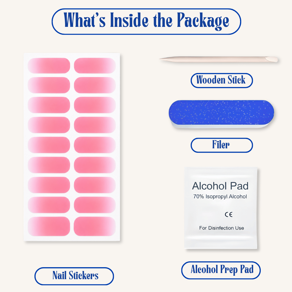 Vayve Pink Gradient Nail Stickers | Self-Adhesive Nail Wraps | No UV Lamp Required