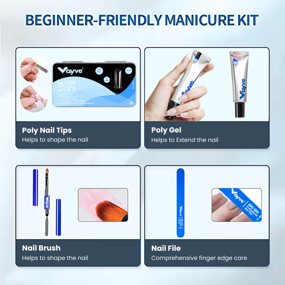 Vayve Poly Nail Gel Extension Kit with Polygel, Mini UV Lamp, Slip Solution – DIY Nail Extension Kit