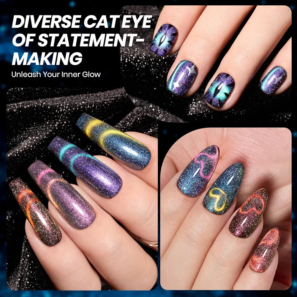 Vayve Aurion Cat Eye Gel Polish Set – Dual-Gleam Magnetic Effect, 6 Shades