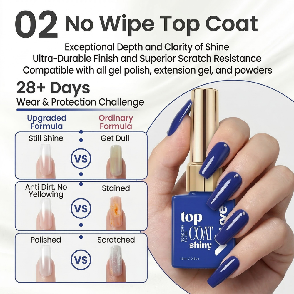 Vayve Base, Glossy & Matte Top Coat Combo 15ml | Complete Gel Nail System UV/LED