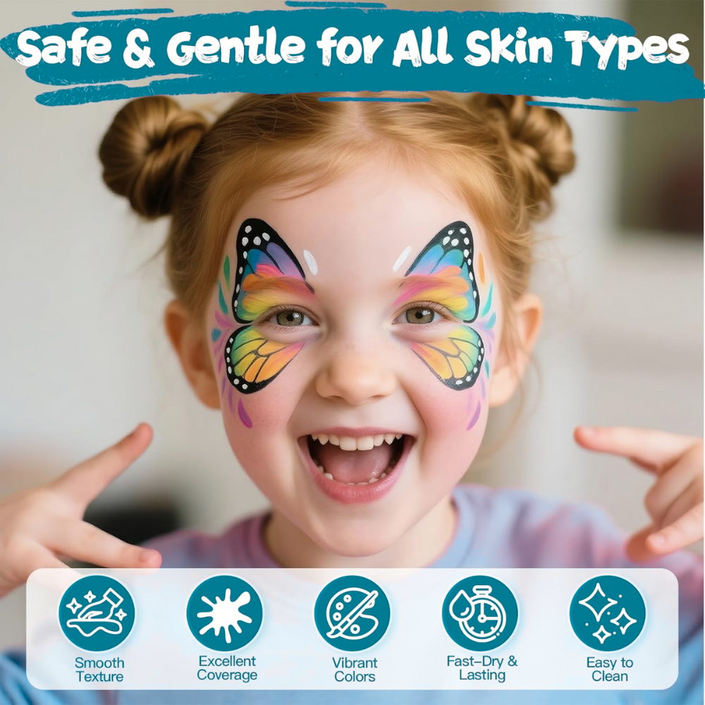 Vayve Face & Body Paint Kit – 20 Vibrant Colors for Makeup & Art