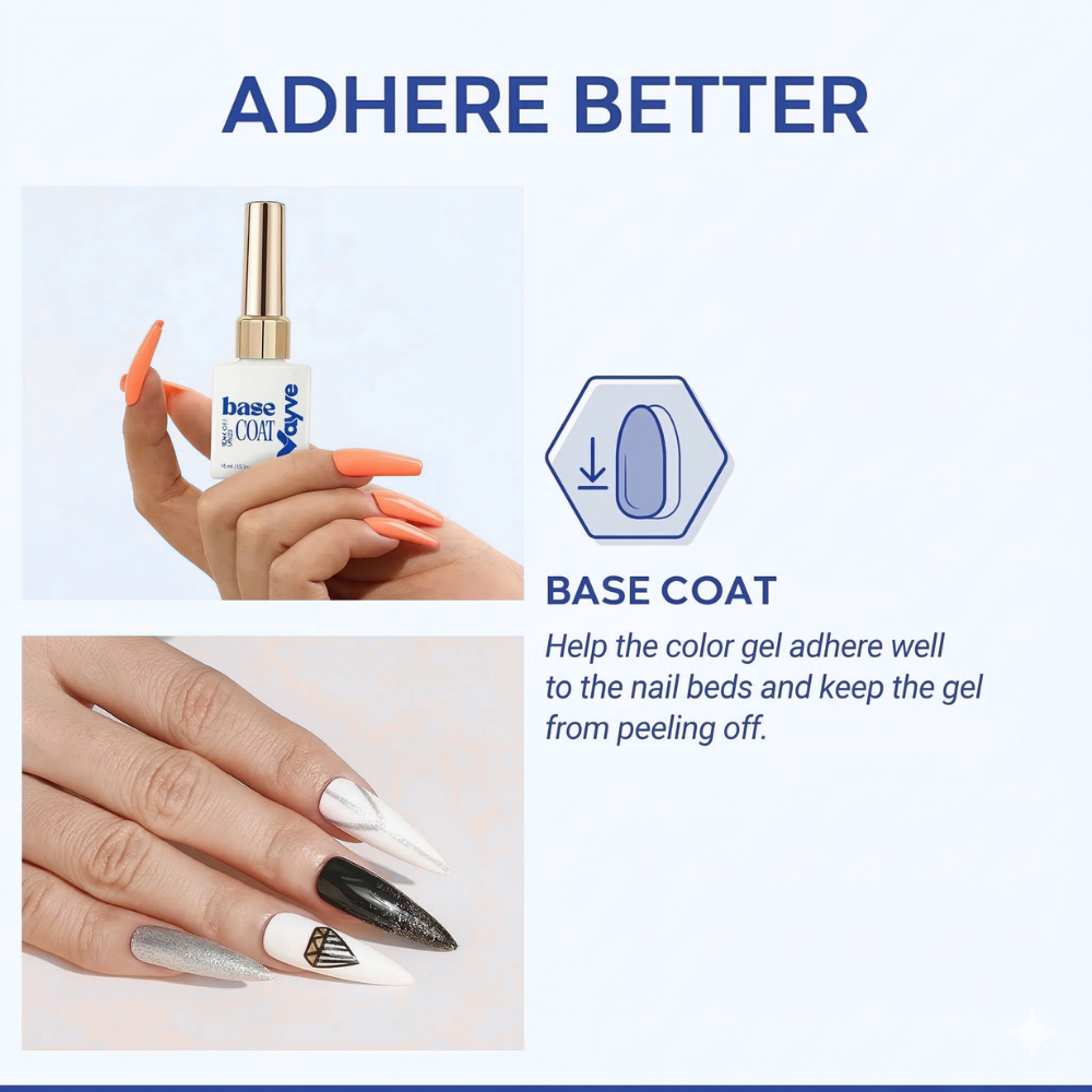 Vayve Gel Base Coat 15ml | Strong Adhesion UV/LED Soak-Off Base Coat