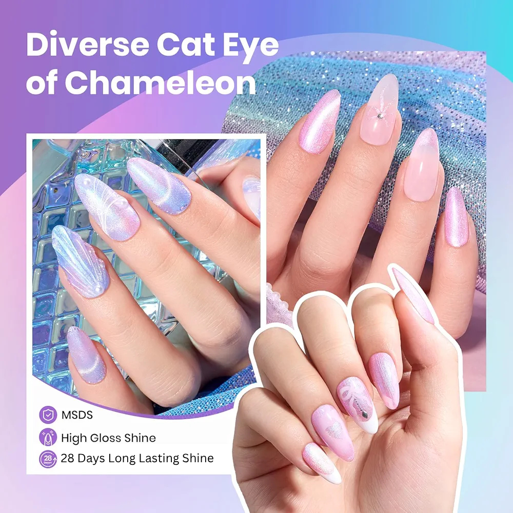 Vayve Coralia Cat Eye Gel Polish Set – Magnetic Effect, Pearl 6 Shades