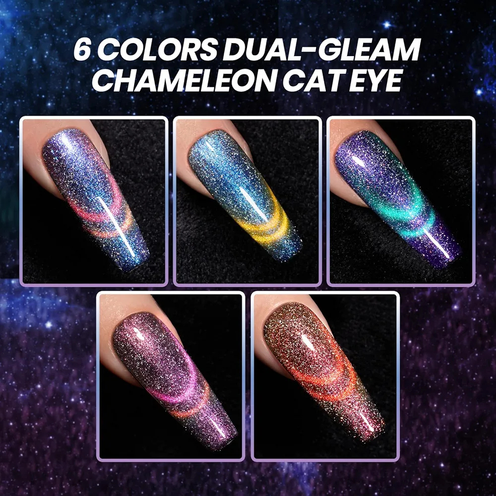 Vayve Aurion Cat Eye Gel Polish Set – Dual-Gleam Magnetic Effect, 6 Shades