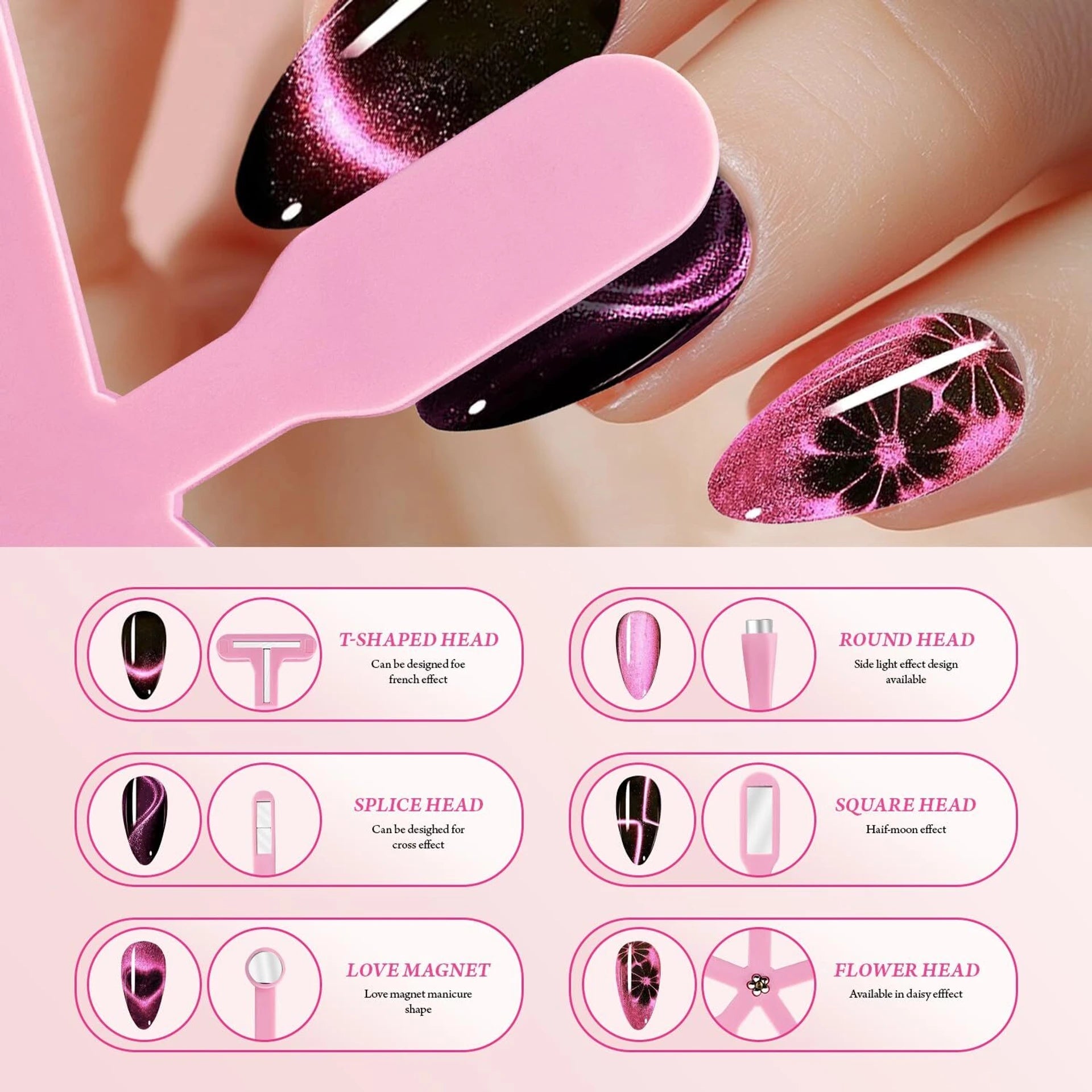 Vayve 2 Pcs Cat Eye Nail Magnet Pen Set 3-in-1 & 6-in-1 Magnetic Tools