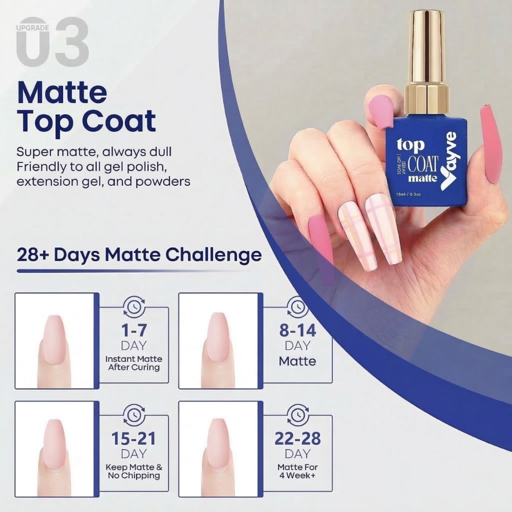 Vayve Matte Gel Top Coat 15ml | Long-Lasting UV/LED Soak-Off Matte Finish