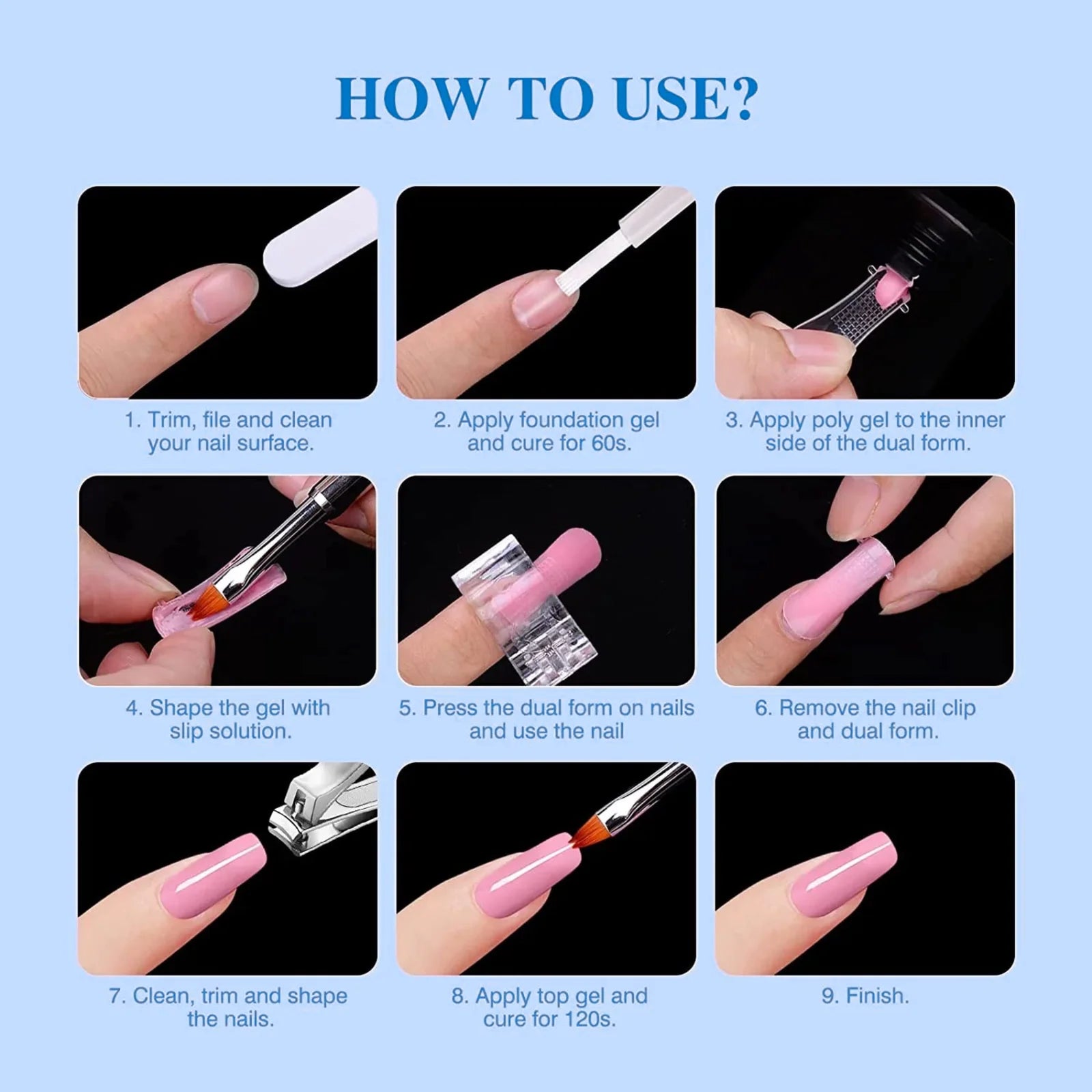 Vayve Nail Form Tips – 100 Pcs Clear Dual Forms | Poly Gel Nail Tips Extensions (10 Sizes)