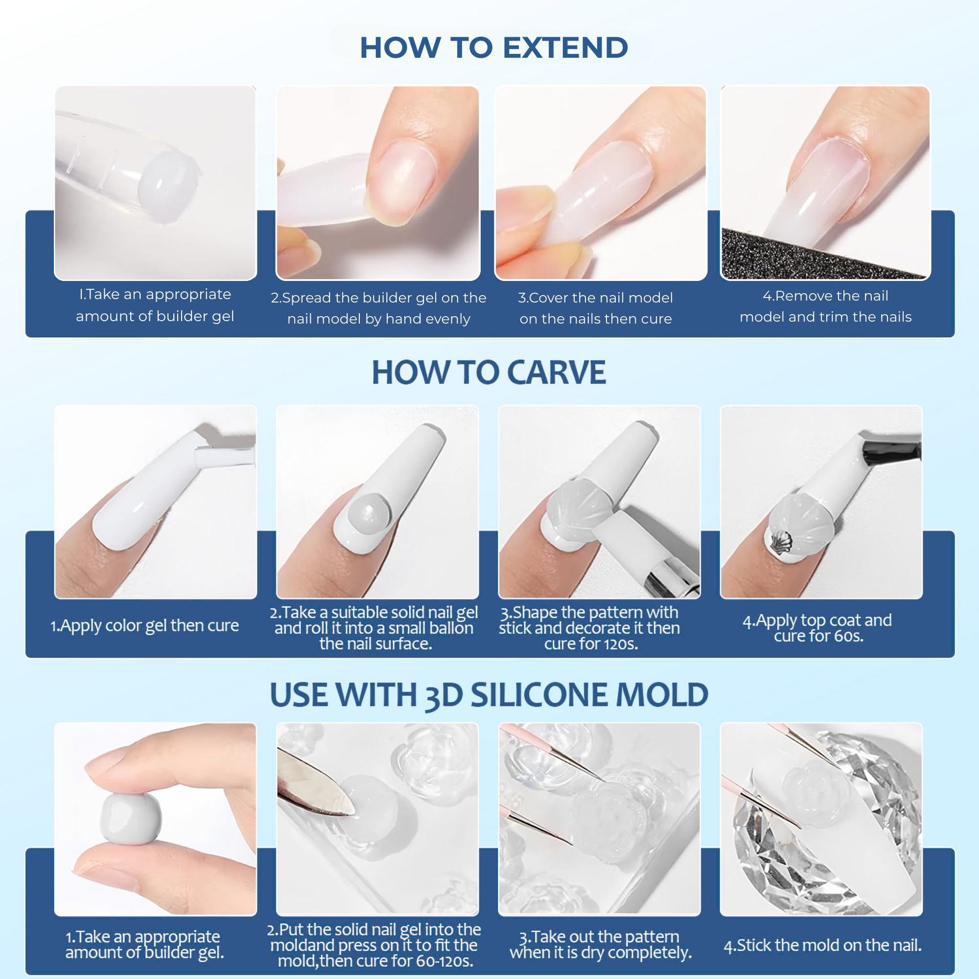 Vayve Solid Nail Extension Combo Kit | Solid Builder Gel + Poly Nail Tips Forms + Nail Filer